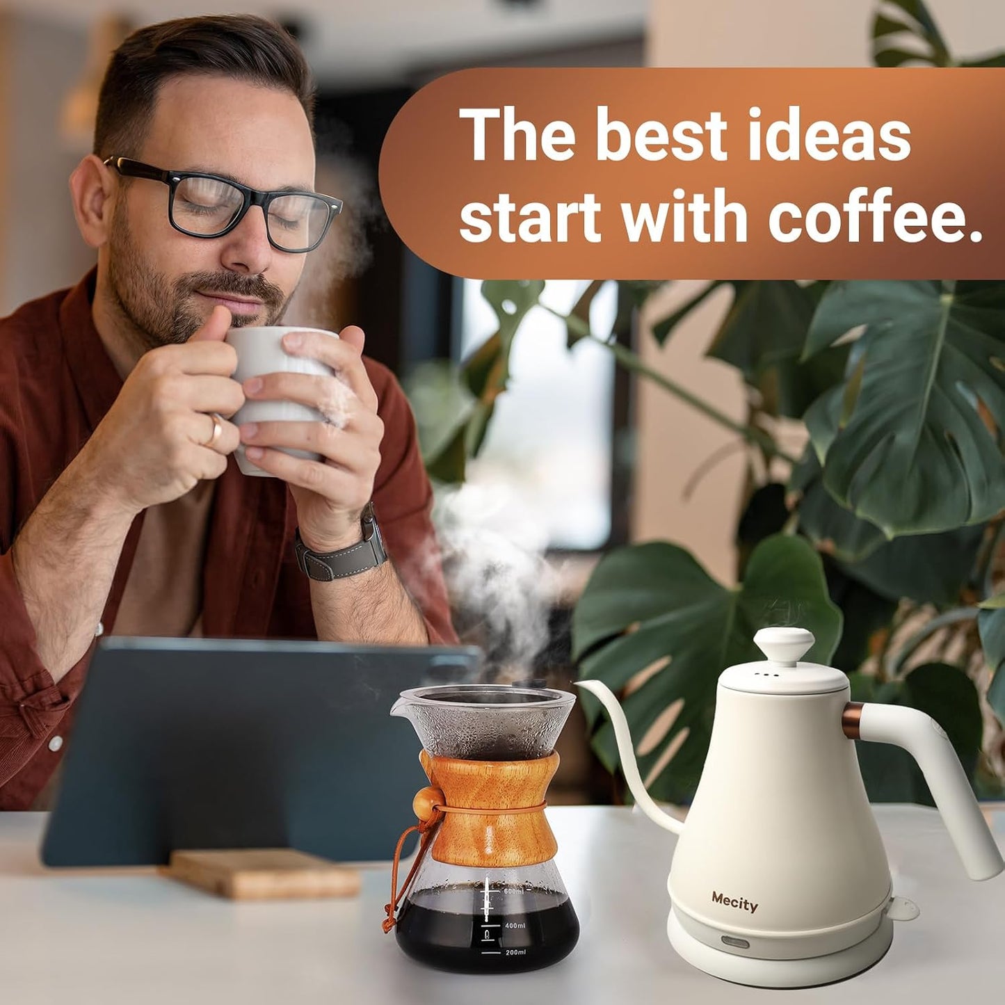 Mecity Electric Kettle Gooseneck Water Kettle Stainless Steel Tea Kettle Water Boiler Fast Heating, Auto Shut Off, 27 fl oz, 1000W, Stainless Steel