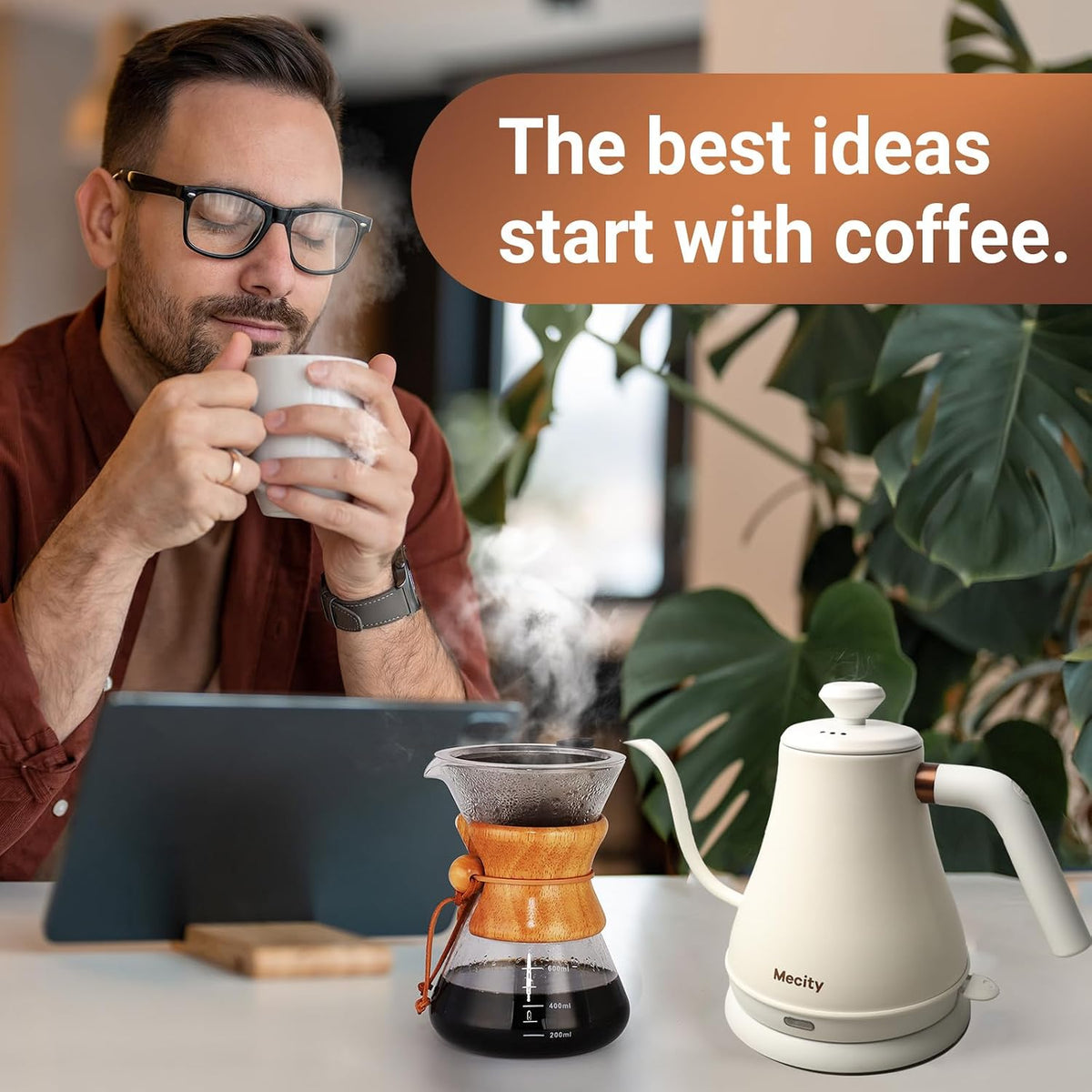 Mecity Electric Kettle Gooseneck Water Kettle Stainless Steel Tea Kettle Water Boiler Fast Heating, Auto Shut Off, 27 fl oz, 1000W, Stainless Steel