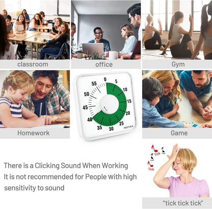 Secura 7.5 Inch Visual Timer, 60 Minute Visual Oversize Countdown Timer for Kids and Adults, Durable Mechanical Time Management Tool (Dark Green)