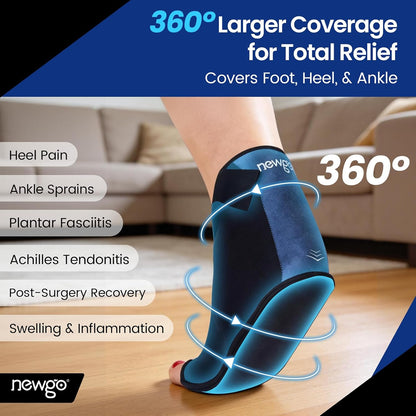 NEWGO Foot Ice Pack Wrap for Plantar Fasciitis, 60-Minute Long Lasting Heel Ice Pack with Ice Grids Design for Foot Surgery, Sprained Ankle, Heel Pain, Swelling