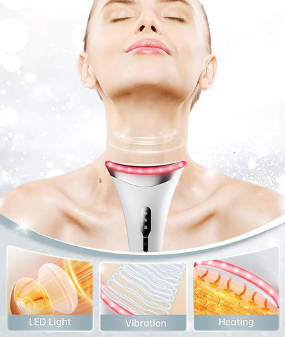 Dopsikn 7 Color Galvanic Machines - Red Light Therapy for Face and Neck, Face Massager Tool for Wrinkles, Double Chin, Vibrating Facial Massager with Thermals, Pink