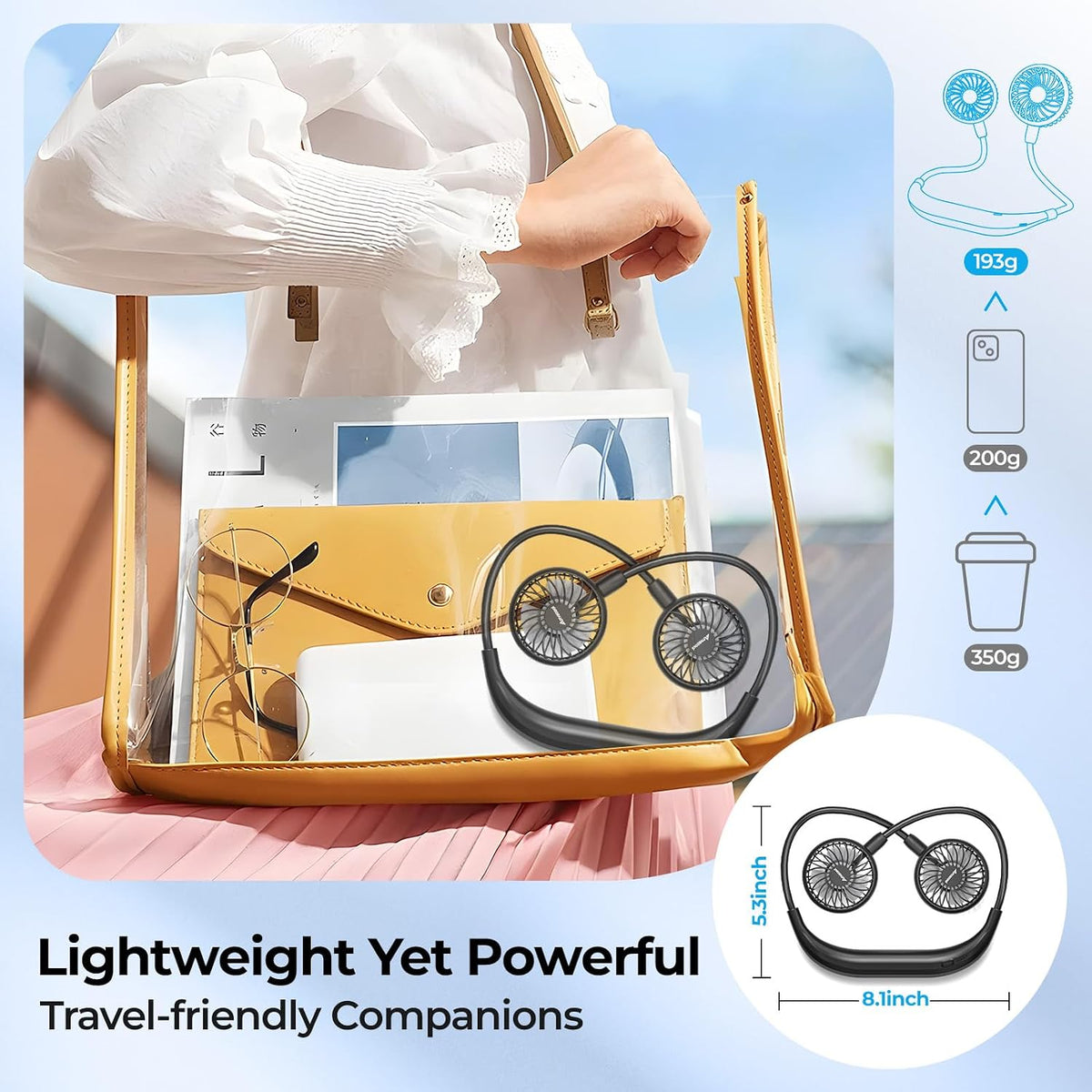 AMACOOL Portable Neck Fan, Lightweight Wearable with Hands-Free Comfort