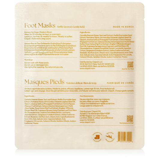 Clapoti Korean Enzyme Exfoliating Foot Masks, 1 Pack — Smoother Feet in One Use, Gentle Non-Peeling, 99% Natural Papaya & Pineapple, Vegan, for Rough Cracked Feet