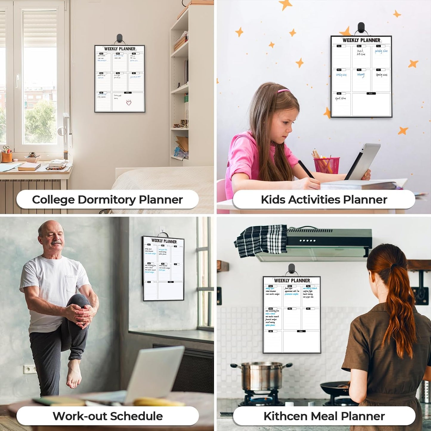 Weekly Planner Whiteboard 16"x12" with Handle | Magnetic Dry Erase Weekly Calendar with Aluminum Frame, Portable Hanging Board for Wall, Door, Desktop, 2 Markers & Magnets