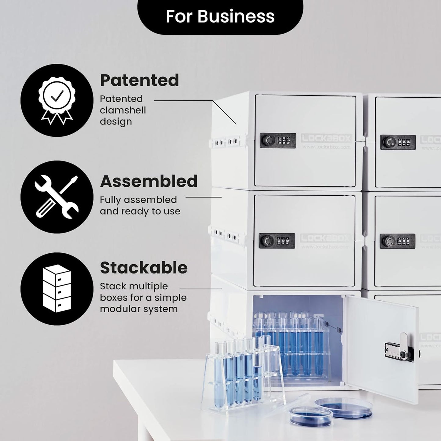 Lockabox One™ | Premium Lock Box | Medium Combination Lock Box For Food, Medicine & Home Safety | External Size 12 x 8 x 6.6 inches (Crystal)