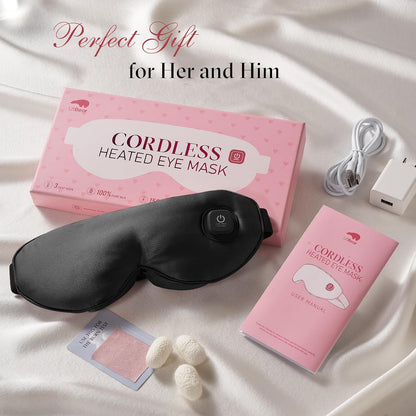 LitBear Heated Eye Mask, Silk Cordless Warm Eye Compress for Dry Eyes, Light Blocking Heat Eye Mask for Women Men, Soft Eye Heating Pad for Dry Eyes, Travel, Rechargeable, Washable Cover (Pink)