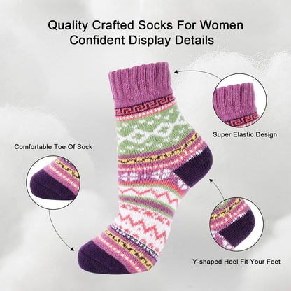 YANGYANG 5 Pairs Winter Warm Thick Crew Knit Socks for Women, Christmas Gifts, Stocking Stuffers