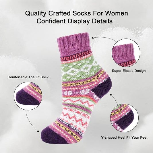 YANGYANG 5 Pairs Winter Warm Thick Crew Knit Socks for Women, Christmas Gifts, Stocking Stuffers
