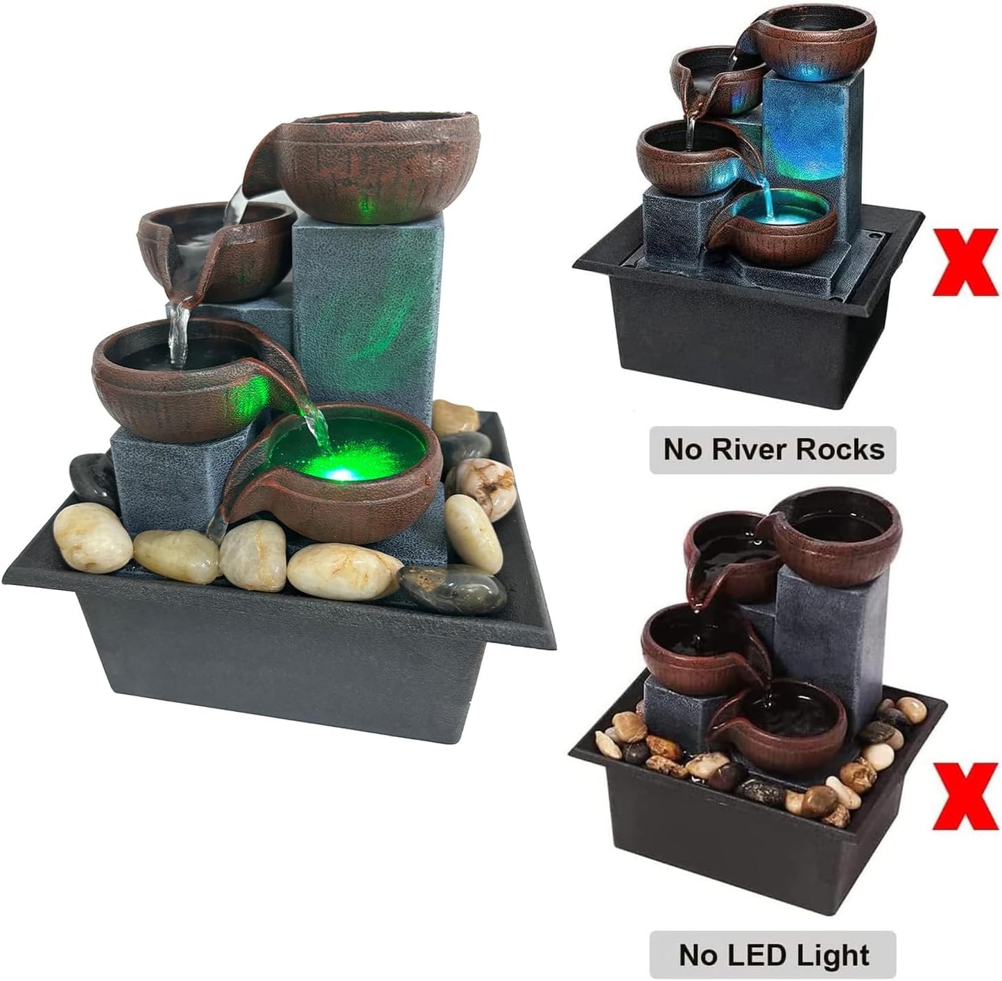 Small Indoor Water Fountain, Zen Meditation Waterfall Feature with Automatic Pump & Natural River Rocks, Tabletop Waterfall Fountain for Office Living Room Bedroom, 7.48” Tall