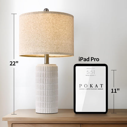PoKat 23" Modern Ceramic Table Lamp Set of 2 for Living Room White Desk Lamps for Bedroom Farmhouse Bedside Nightstand Lamp House Warming Gifts New Home Decor End Table Lamps Gifts for Women Mom Beige