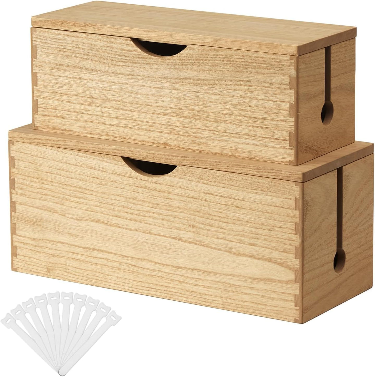 KIRIGEN Wooden Cable Management Box Set of 2, Cord Organizer, Natural