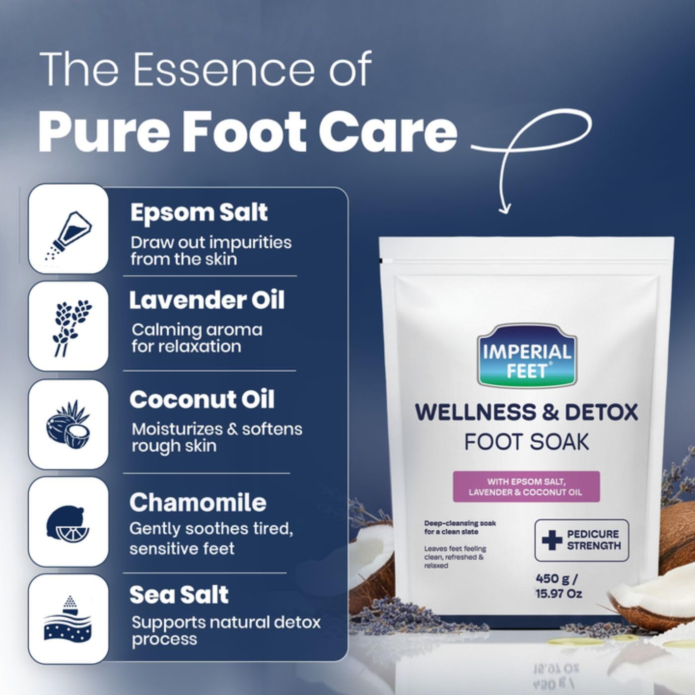Imperial Feet Epsom Salt Foot Soak (PEDICURE GRADE)-Toenail Repair, Fungus Athletes Foot, Softens Calluses, Tired Feet & Nail Discoloration Foot Soak Salts with Tea Tree Oil 16oz (Green Fungal)