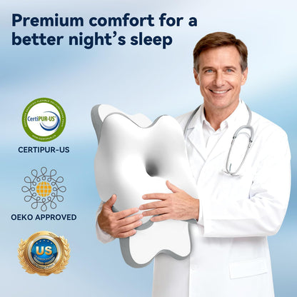 Sleep Apnea Pillow with Neck Pain & Snoring Relief -Orthopedic Cervical Pillow,Ergonomic Contour Memory Foam Pillow for Side, Back,Stomach,Dreamers,Medium Firm (Darkgrey, Queen Size 25" lx15 wx5.8 h)