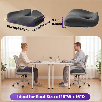 ZZ-WELL Seat Cushion for Office Chairs, Black, 21.2 Inches | Coccyx Cushion for Tailbone Pain, Memory Foam, Extra Large Thick, Patented Pressure Relief, Computer Gaming Chair