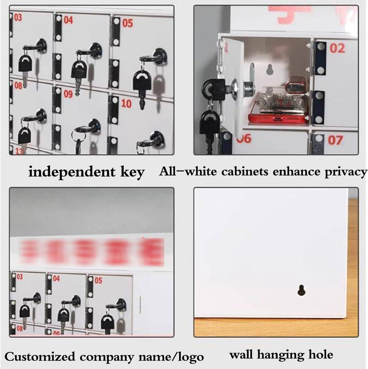 Acrylic Phone Charging Station 50 Slots Wallmounted with LockKeys Secure Mobile Device Nizer for Office Classroom Meeting Room Spacesaving Solution,4Slots
