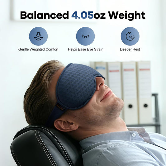 Blackout Weighted Eye Mask for Sleeping: 3D Contoured Gentle-Pressure Sleep Mask for Men & Women - Airplane Travel & Night Shift Essentials, Zero Eye Pressure, Breathable Blindfold, Black