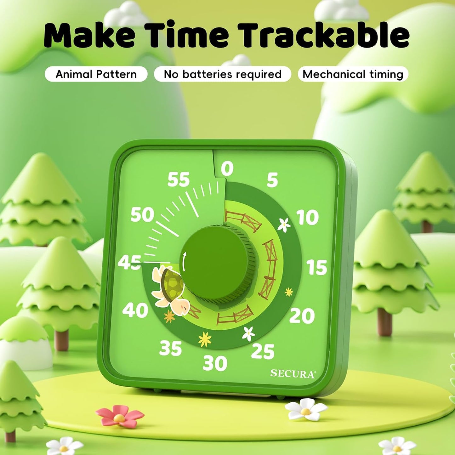 Secura 7.5 Inch Visual Timer, 60 Minute Visual Oversize Countdown Timer for Kids and Adults, Durable Mechanical Time Management Tool (Dark Green)