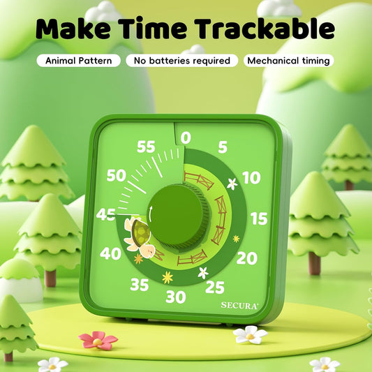 Secura 7.5 Inch Visual Timer, 60 Minute Visual Oversize Countdown Timer for Kids and Adults, Durable Mechanical Time Management Tool (Dark Green)