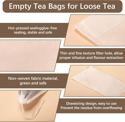 300 Pcs Empty Tea Bags for Loose Leaf Tea, Disposable Small tea Filter Bags with Drawstring fillable Cloth Diy Empty Tea Sachets for Loose tea, Coffee, Herbs, Spice (2.76 x 1.97 inch)