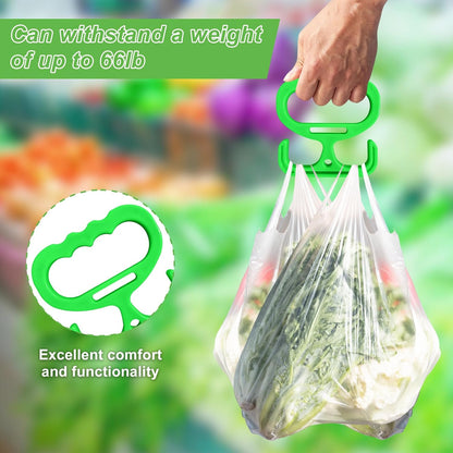 Heavy Duty Shopping Bag Handle Carrier, Green, Plastic, Lightweight Grocery Bag Holder with Ergonomic Grip, 10.5x10.5x0.5cm, Labor-Saving Design（2 Handle (Green)