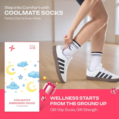 COOLMATE Pilates Socks with Grips for Women, Yoga Socks, Crew Non Slip Women for Barre, Pilates Gifts for Women - Colors B