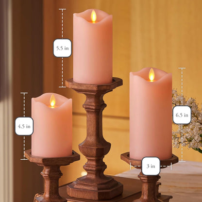 Matchless Candle Co. by Luminara Set of 3 Flameless LED Pillar Candles, Real Wax, Moving Flame (3x4.5, 3x5.5, 3x6.5 Inch, Unscented)