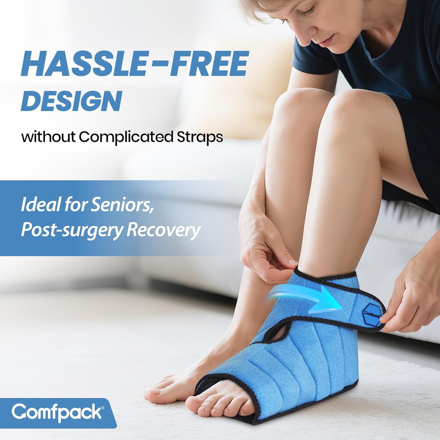 Comfpack Ankle Ice Pack Wrap, 2 Hours Long Lasting Cold Therapy for Swelling, Sprained Ankle, Achilles Tendonitis, Plantar Fasciitis Relief, Heel Pain, Reusable Ice Wrap for Surgery Recovery