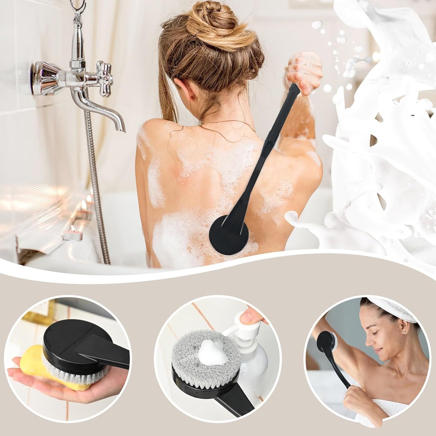 Gobiteli Back Scrubber for Shower,20.5" Long Handle Shower Brush for Body for Deep Clean,Back Brush for Shower for Men Women(Grey)