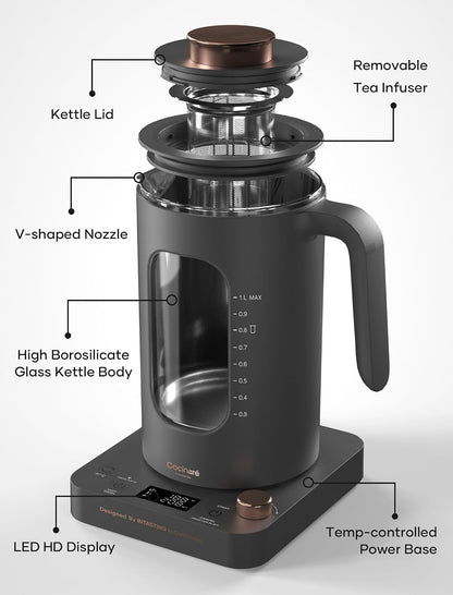 INTASTING Electric Tea Kettle with Infuser, ±1℉ Temperature Control, 1L