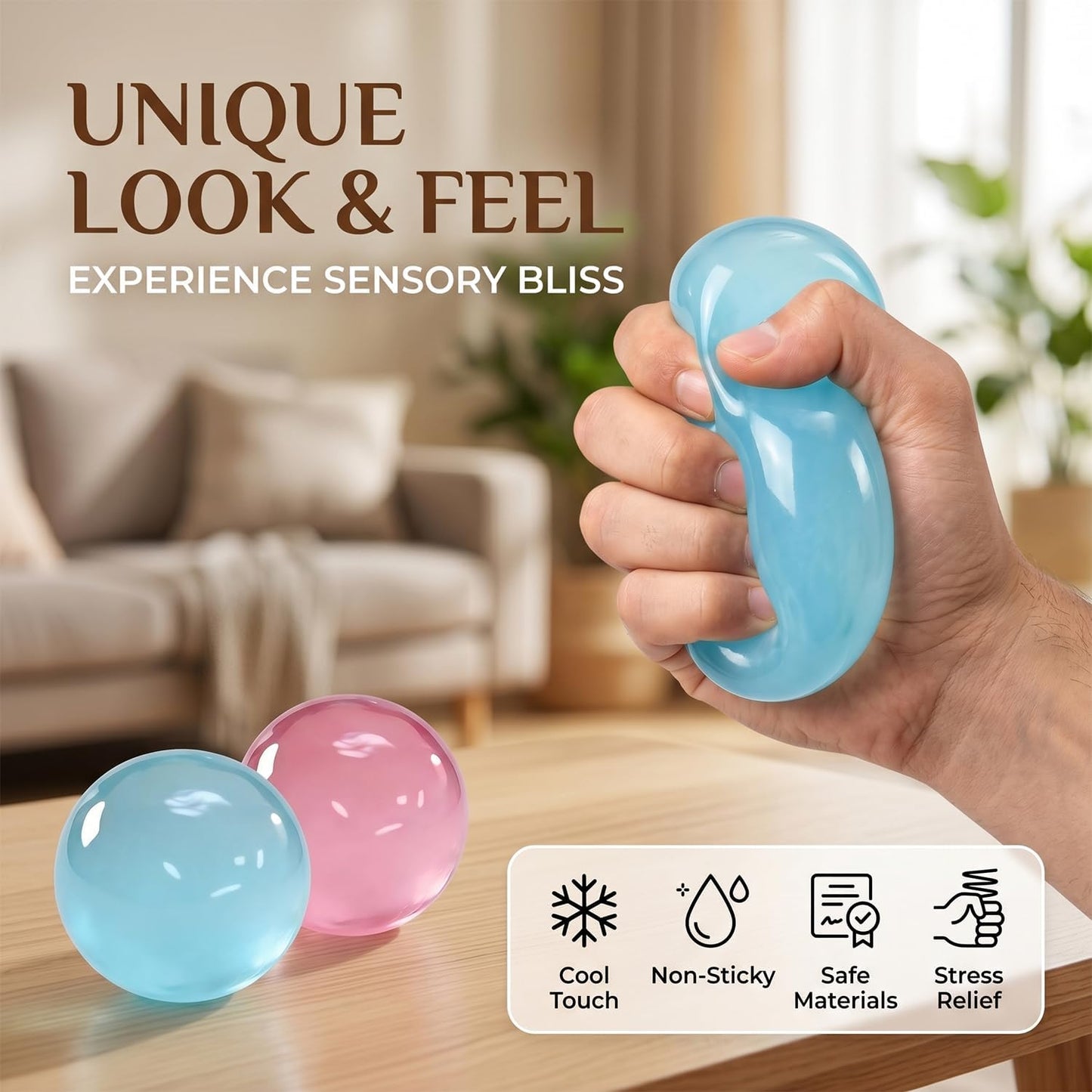 Coconut Oil Squishy, Coconut Oil Stress Ball – Super Soft, Handmade Slow Rising Fidget Squeeze Toy for Stress Relief, Squeeze the Stress Away (Blue)