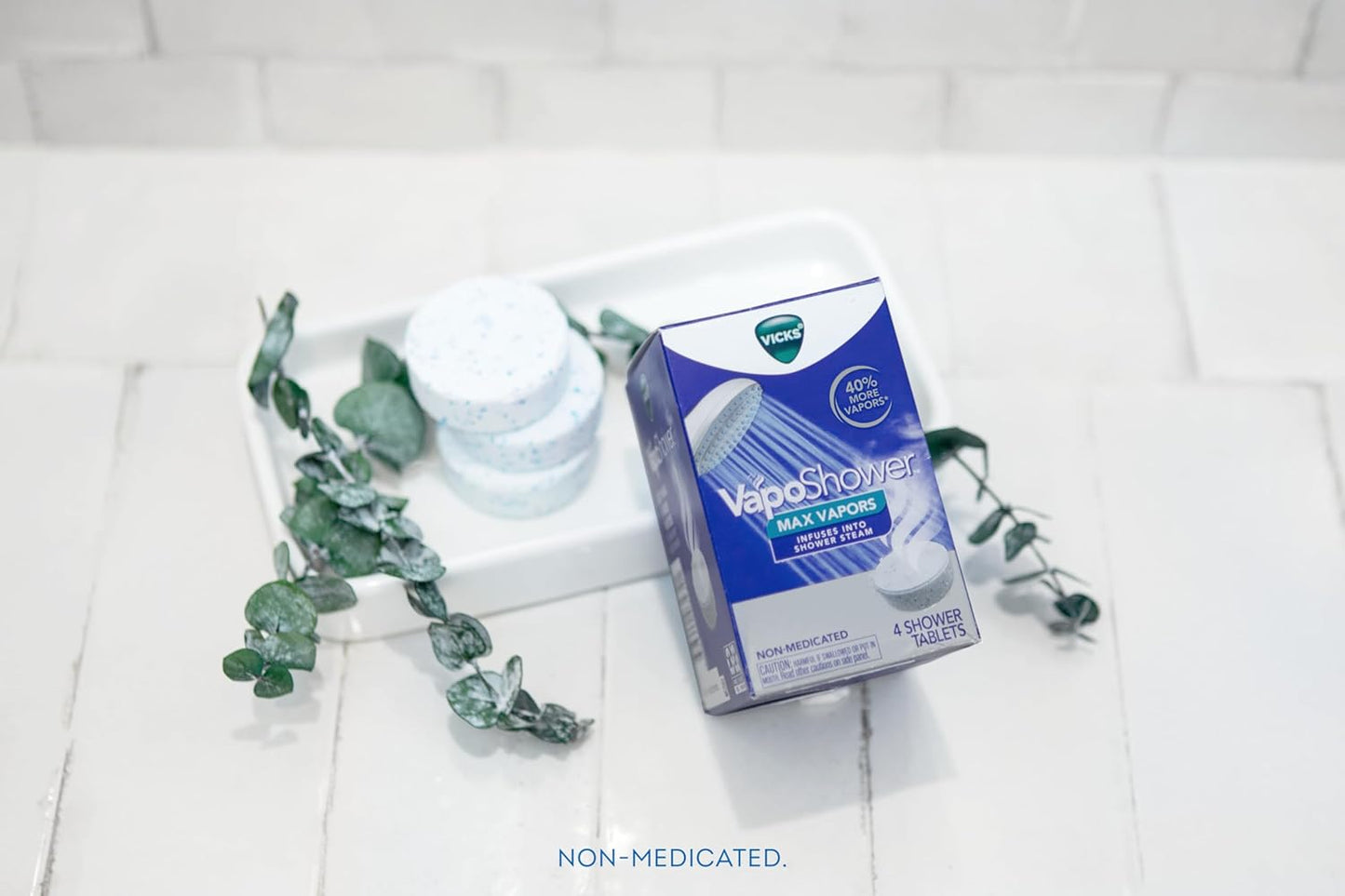 Vicks VapoShower Max Tablets, Non-Medicated Eucalyptus Shower Steamer Tablets, Menthol, Aromatherapy, 4ct
