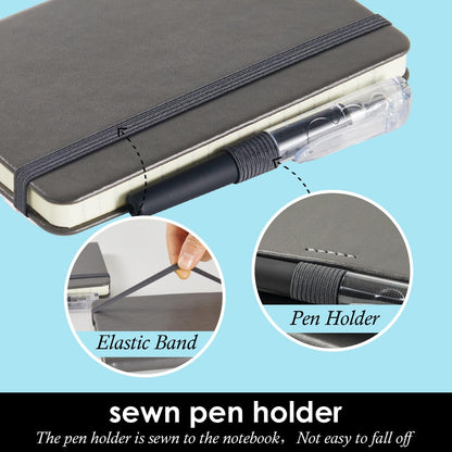 Small Notebook Pocket Journal, A6 3.7" x 5.7", 3 Pack, Black Leather Cover