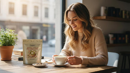 Matcha pistachio Vanilla Latte Mix – Creamy organic Green Tea Drink Powder – Hot or Iced Café Style daily Beverage 80g
