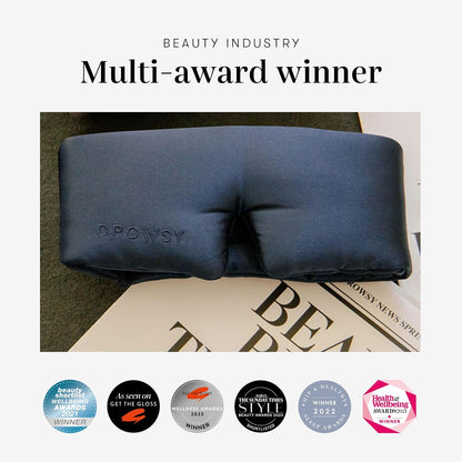 DROWSY Eyelash Protecting Silk Sleep Mask for Natural Lashes & Extensions. Deep Eye Cups, Zero Pressure, Total Blackout, Full Wraparound (Moonlight Shadow)