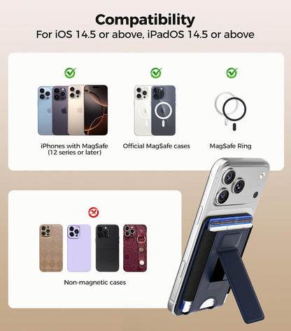 for MagSafe Wallet, Works with Apple Find My, 5-Card RFID Holder with Stand Also Grip, Strong Magnetic Wallet for iPhone 17/16/15/14/13/12 Pro Max Air Plus, Wireless Charging, Black