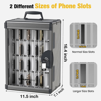 Glosen 24 Slots Cell Phone Locker, Portable Phone Storage Cabinet [Wall Mounted] [Aluminum Alloy] Cellphone Lock Box with Key & Handle for School Classroom Office Exam (Black)