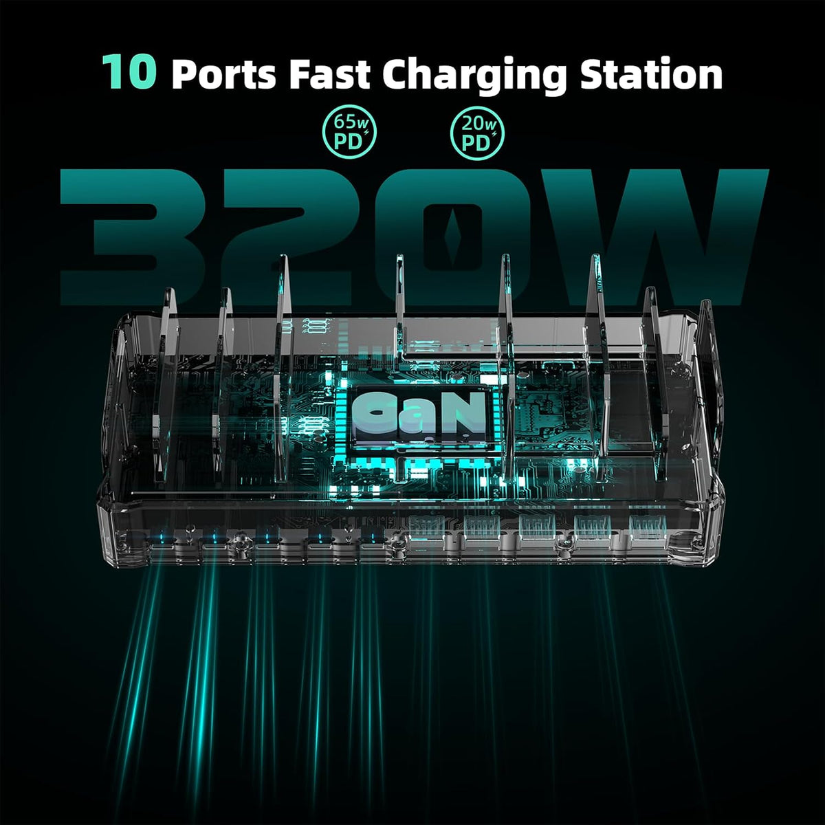 Zobirez 420W 10-Port Fast USB Charging Station for Multiple Devices, Black