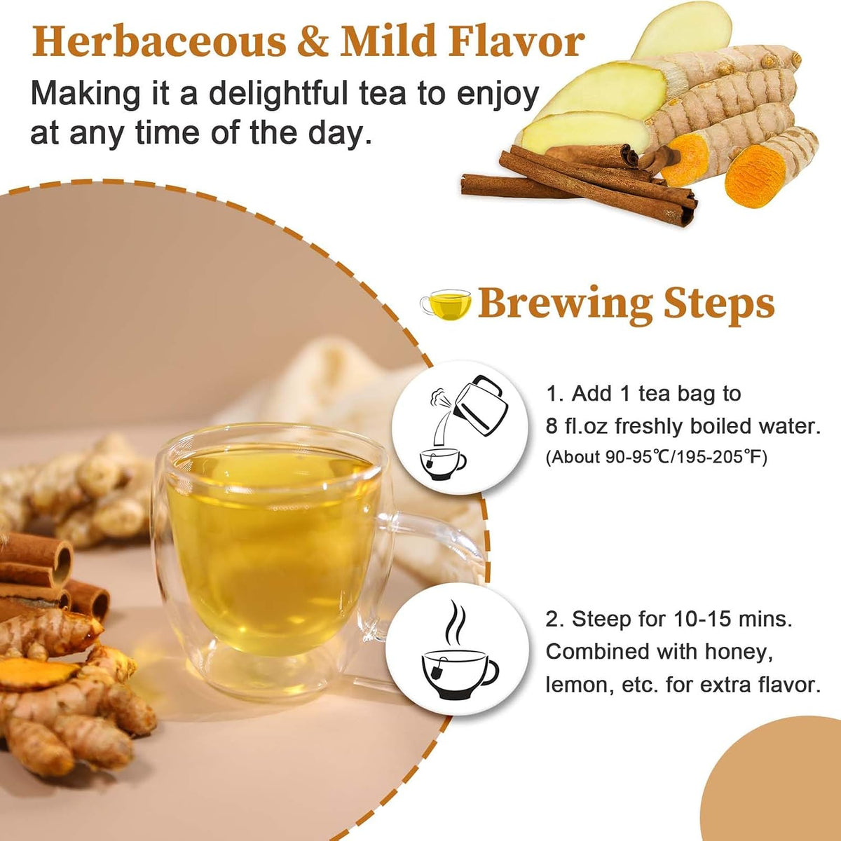 FullChea - Turmeric Ginger Cinnamon Tea Bags, 50 Count Herbal Blend