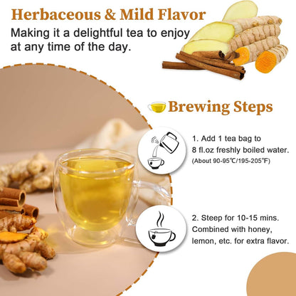 FullChea - Turmeric Ginger Cinnamon Tea Bags, 50 Count Herbal Blend