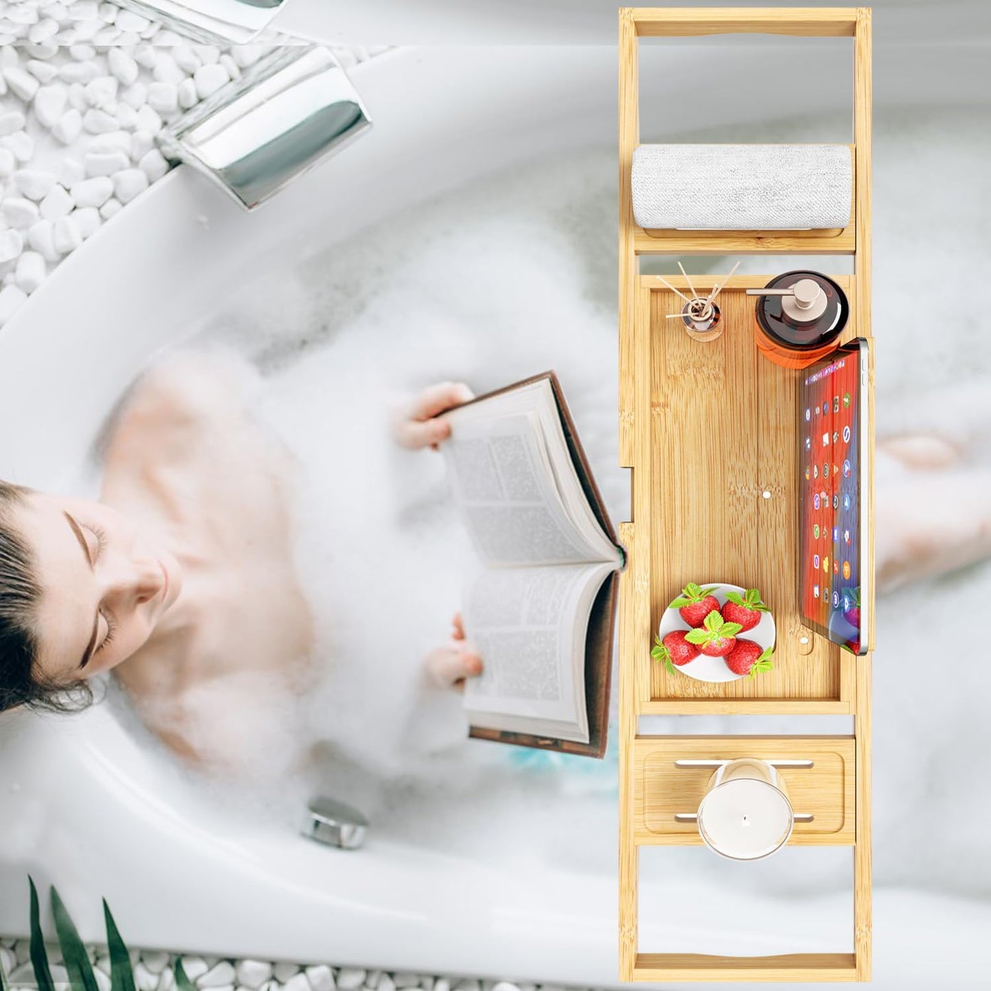 Banlilu Bathtub Tray - Bath Tray Expandable - Bath Tub Tray Table for Bathtub, Ajustable Size, Fits Most Tubs