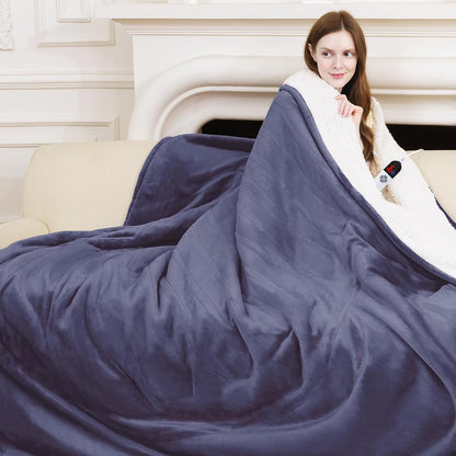 Heated Blanket Throw 50" x 60" - Soft Flannel Sherpa Electric Blanket Throw with 5 Heating Levels & 4 Hours Auto Off, Machine Washable, Ideal Gift for Grandma (Purple)