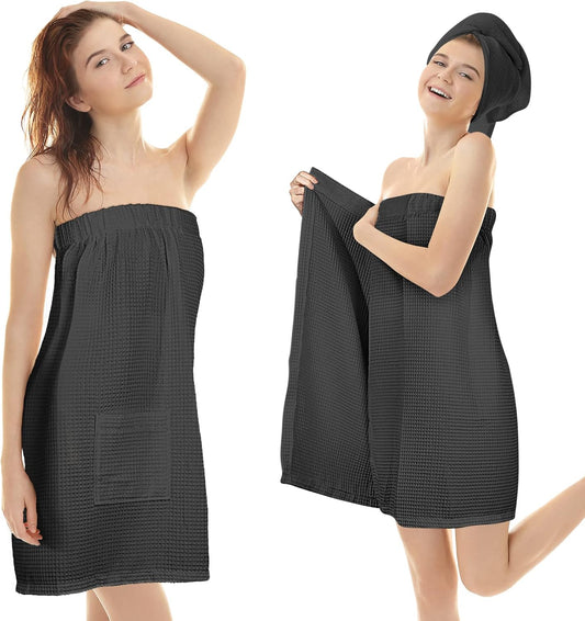 Hercicy 2 Pcs Waffle Spa Robe, Esthetician Supplies One Size Black
