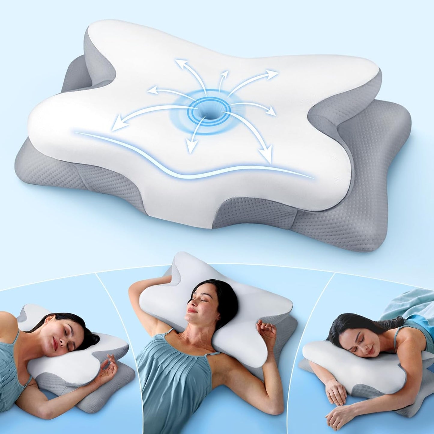 Cozyplayer True Cooling Cervical Neck Pillow for Pain Relief, Ergonomic Side Sleeper Pillow for Neck Support, Odorless Orthopedic Contour Memory Foam Pillows, Bed Pillow for Back Stomach Sleeper