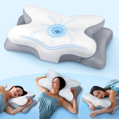 Cozyplayer True Cooling Cervical Neck Pillow for Pain Relief, Ergonomic Side Sleeper Pillow for Neck Support, Odorless Orthopedic Contour Memory Foam Pillows, Bed Pillow for Back Stomach Sleeper
