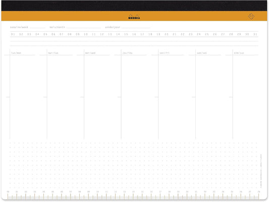 Rhodia -Ref 194041 - Undated Weekly Desk Pad - Premium 80 GSM White Paper -16 1/2 x 12 1/8" - 60 Sheets