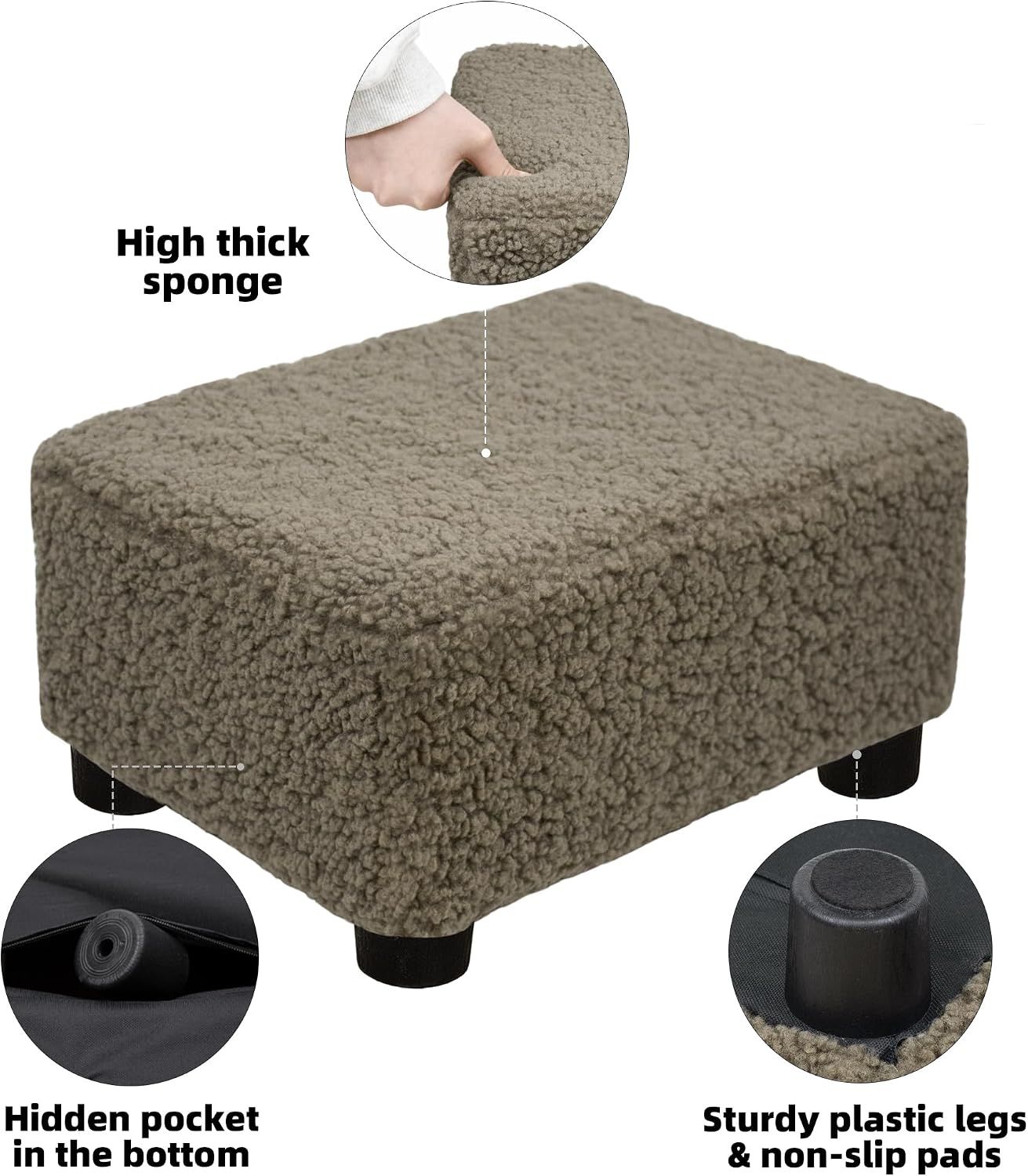 CAROLMADE Small Foot Stool Ottoman Footstool with Legs Under Desk Footrest for Living Room Bedroom and Office,Linen-Grey