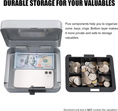 KYODOLED Small Cash Box with Combination Lock & Removable Money Tray, Black