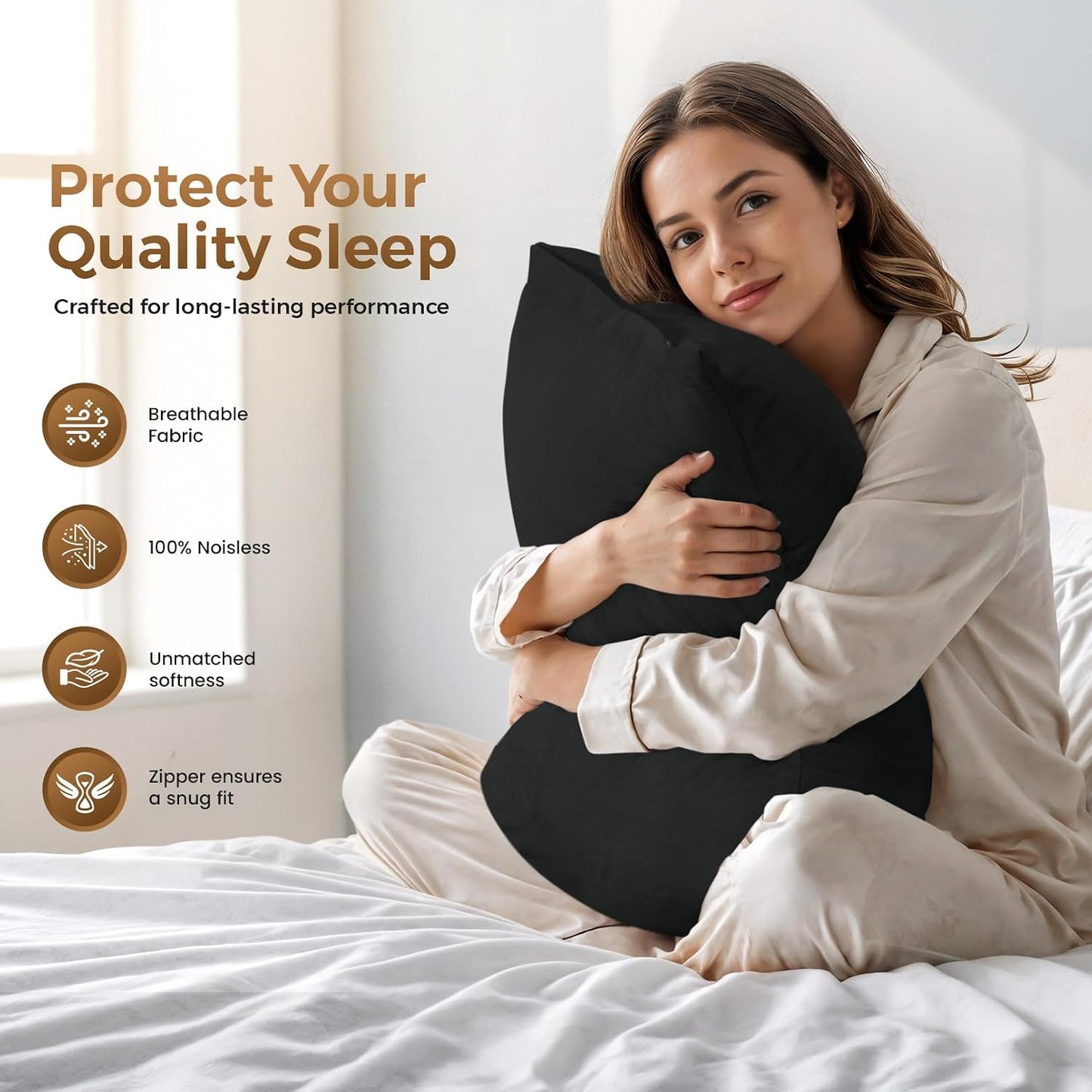Utopia Bedding 4 Pack Pillow Protectors with Zipper Queen Size, Soft Brushed Microfiber Fabric Pillow Cases, Shrinkage and Fade Resistant Pillow Covers (White)