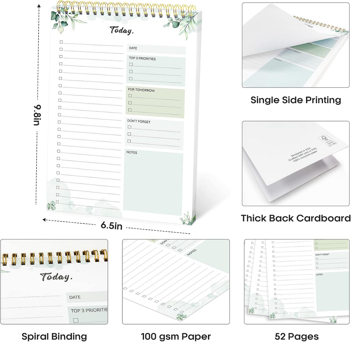 Taja To Do List Notepad, Undated Daily Planner for Work and Goal Setting