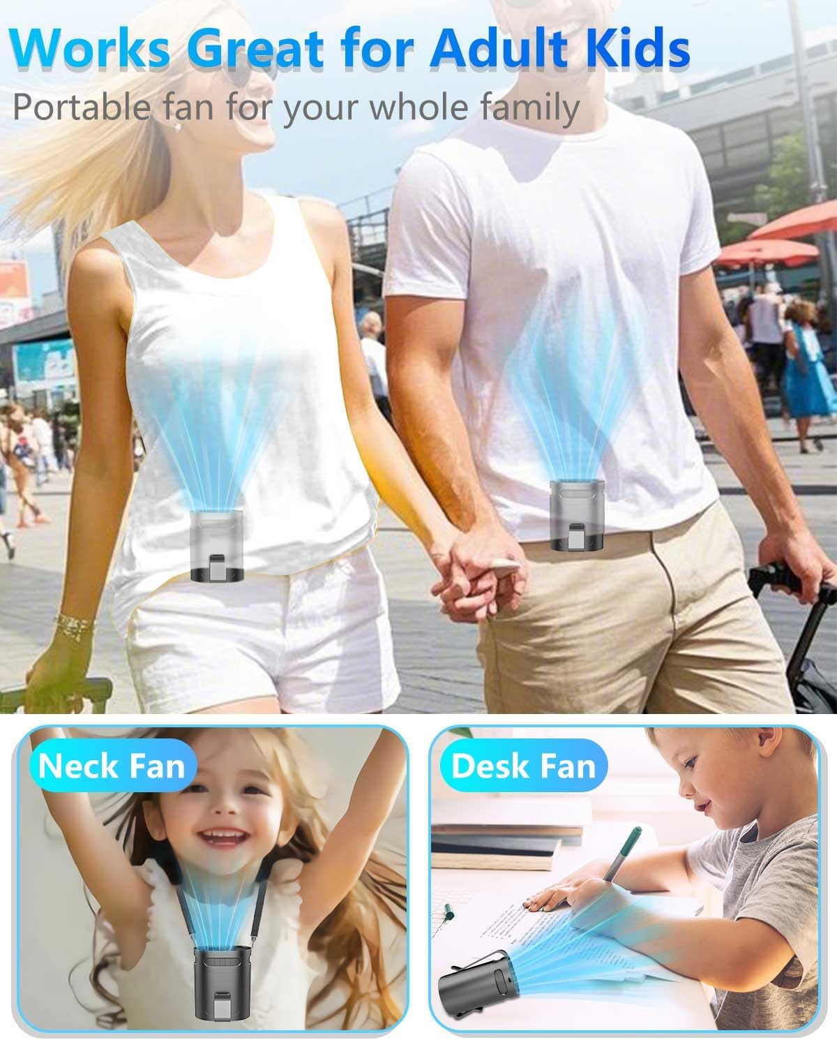 Portable Fan Clip on Pants-Personal Little Light Weight Waist Fan Coolclip Belt Hip Pocket Hard Hat,Wireless Wear Charging Battery Powered Quiet Undershirt Waist Band Coolclip Fans Adult Kid White
